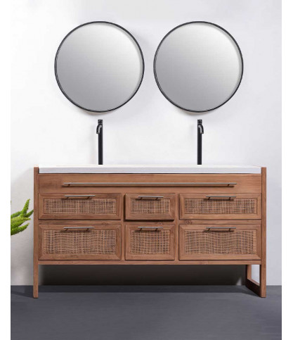 Sahara - Bathroom vanity unit in teak and beige terrazzo, 160 cm