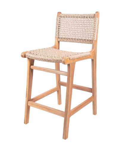 Nolan - Sgabello da bar in teak e corda intrecciata Viro