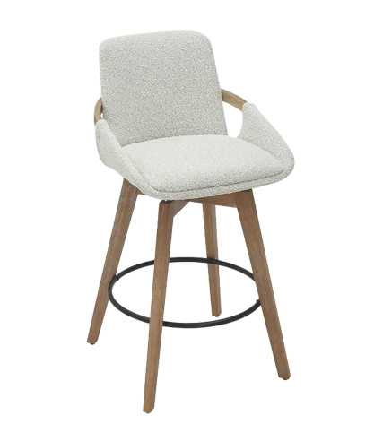 Saly - Bar stool in bouclé fabric and wooden legs