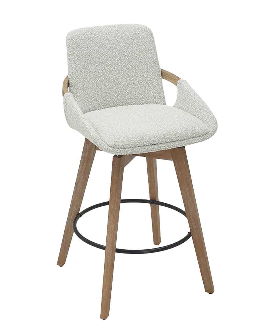 Saly - Chaise de bar en tissu bouclette et pieds en bois
