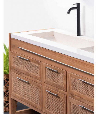 Sahara - Badezimmerschrank aus Teakholz und Terrazzo in Beige, 145 cm