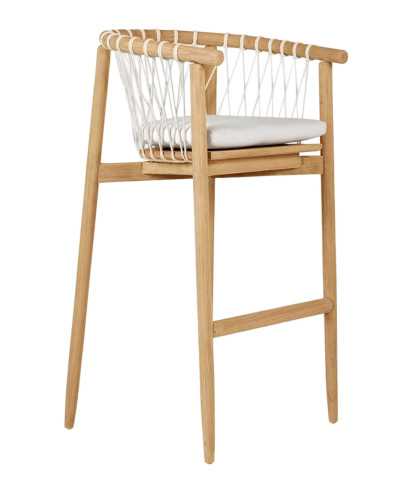 Tali - Chaise de bar en teck massif et corde blanche