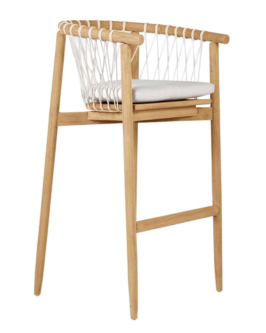 Tali - Chaise de bar en teck massif et corde blanche