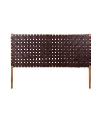 Kenza - Tête de lit design en teck et en cuir tressé