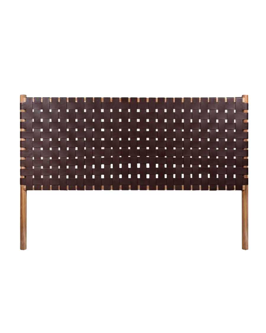 Kenza - Tête de lit design en teck et en cuir tressé