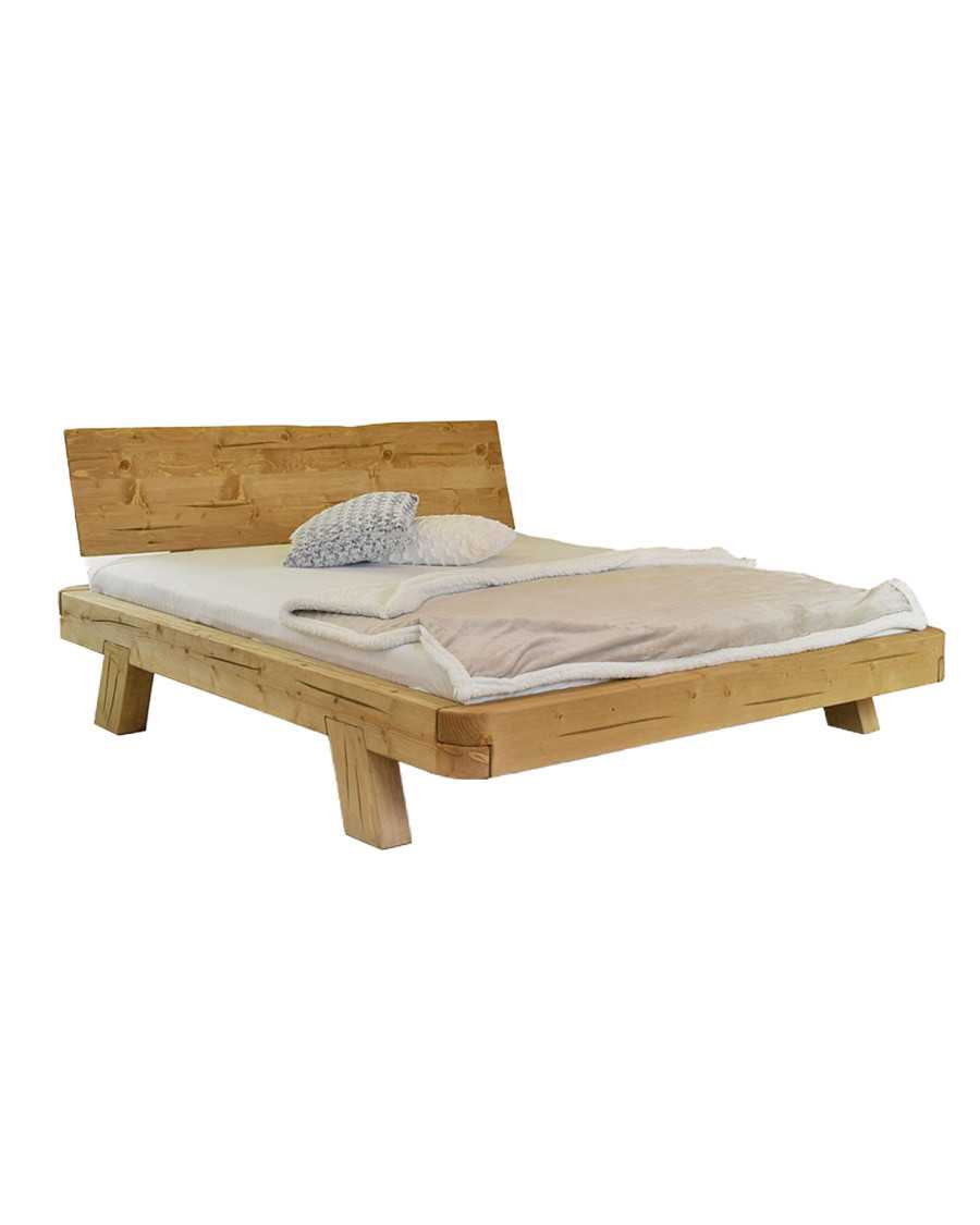 Nalia - Bett mit massivem Fichtenholzbalken, 180 cm Liegefläche