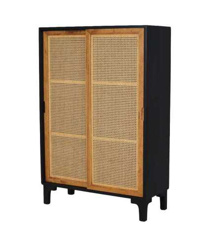Noma - Small cabinet in wood, caning and black metal