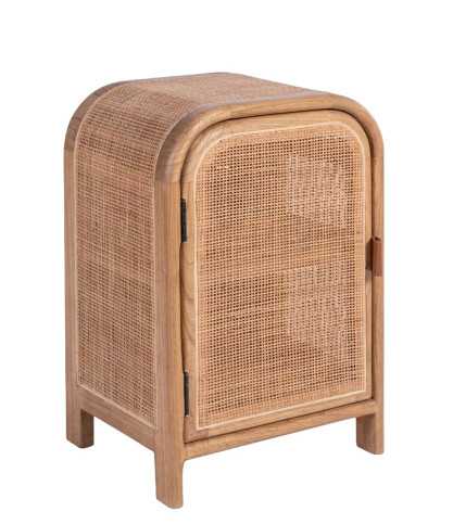 Tiraya - Wooden Bedside Table with Natural Rattan Door
