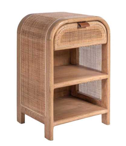 Tiraya - Table de chevet en bois et rotin naturel