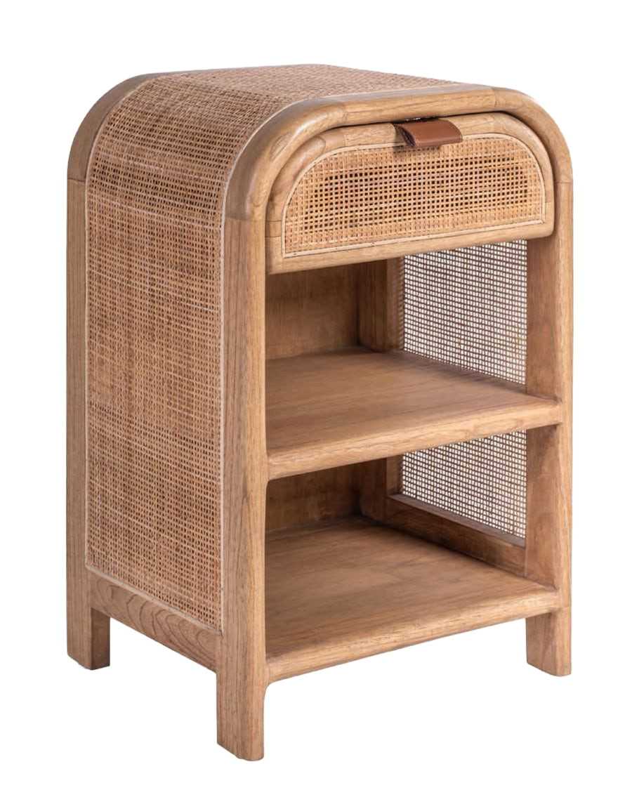 Tiraya - Table de chevet en bois et rotin naturel