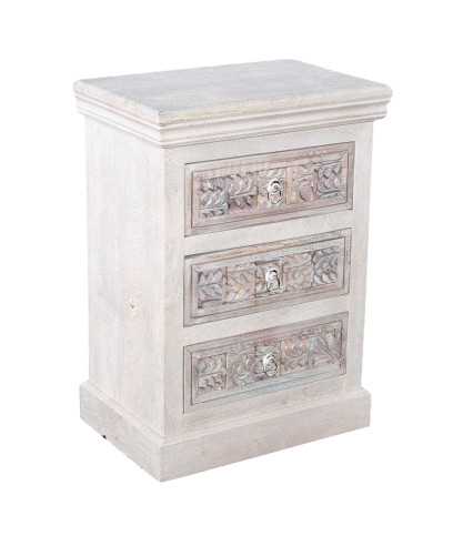 Viva - 3 drawer bedside table in solid carved mango wood