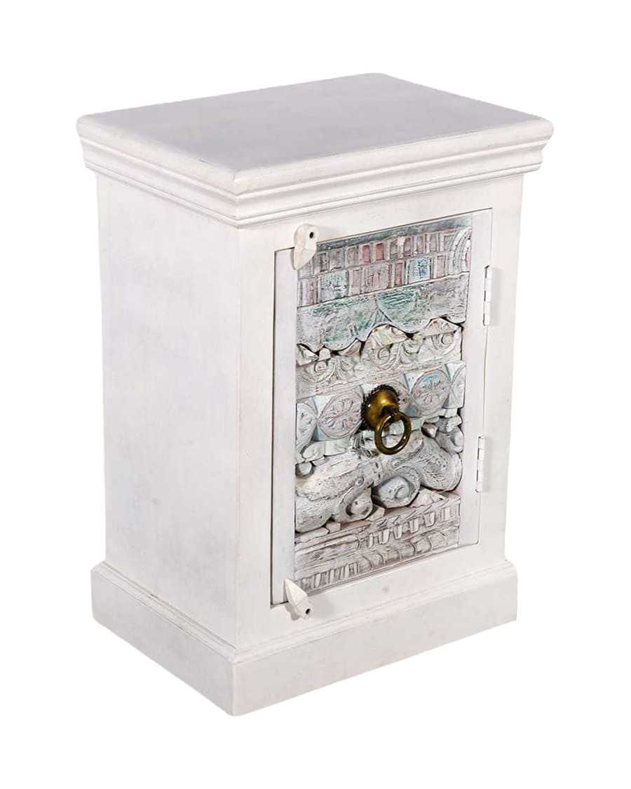 Viva - 1 door bedside table in solid carved mango wood
