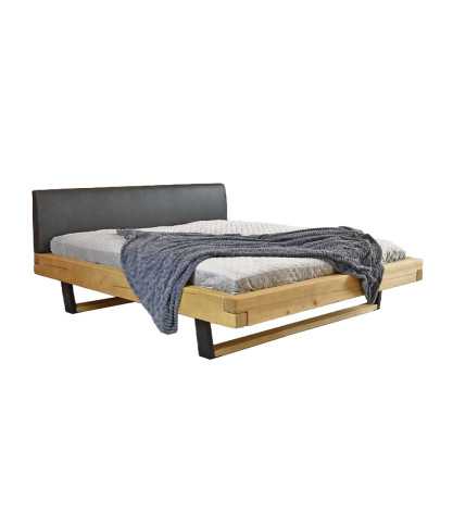 Bakara - Cama de vigas de madera maciza de abeto y metal negro, 160 cm de superficie para dormir.