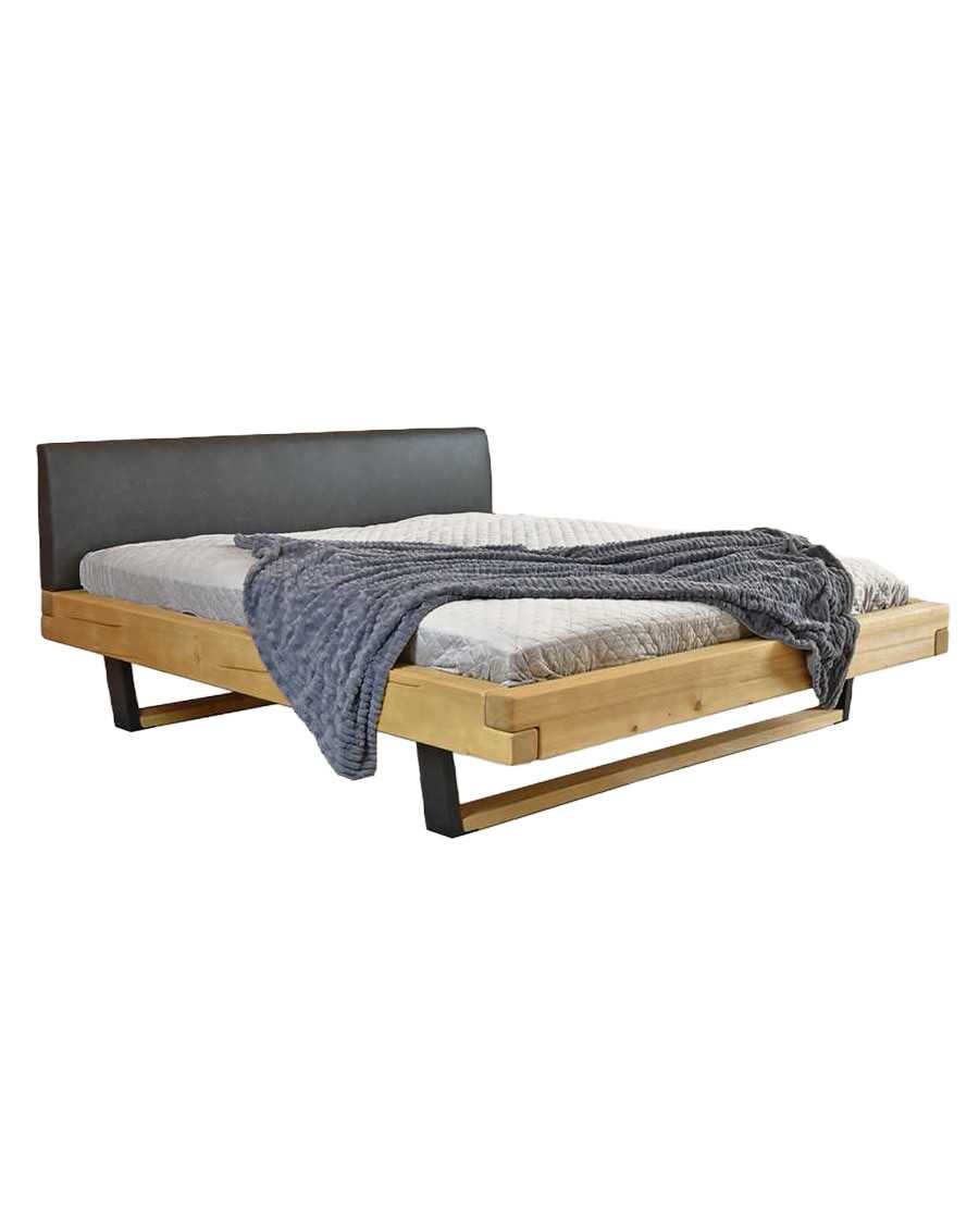 Bakara - Lit poutre en bois massif d'épicéa et métal noir 160 cm