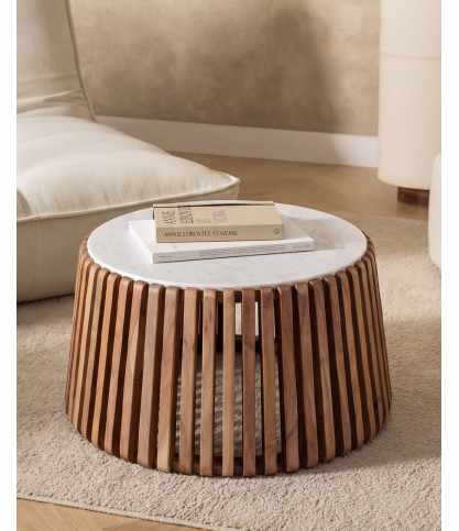Silo - Coffee table in solid acacia wood and white marble