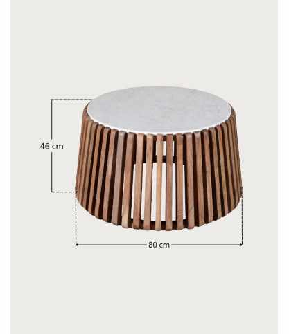 Silo - Coffee table in solid acacia wood and white marble