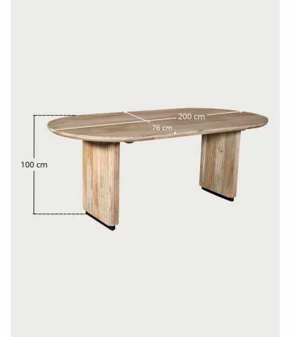 Mina - Table à manger ovale en bois de manguier naturel et métal noir