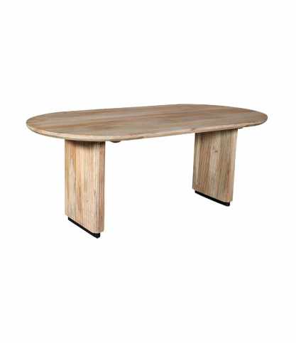 Mina - Ovale eettafel van natuurlijk mangohout en zwart metaal