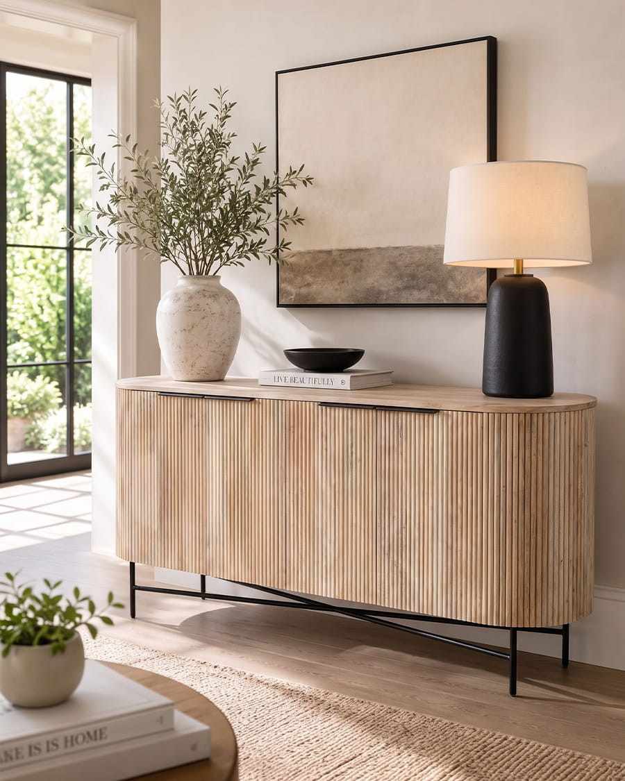 Retro - Buffet 4 portes en bois de manguier naturel et métal noir
