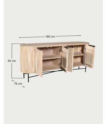 Retro - Credenza a 4 ante in legno di mango naturale e metallo nero