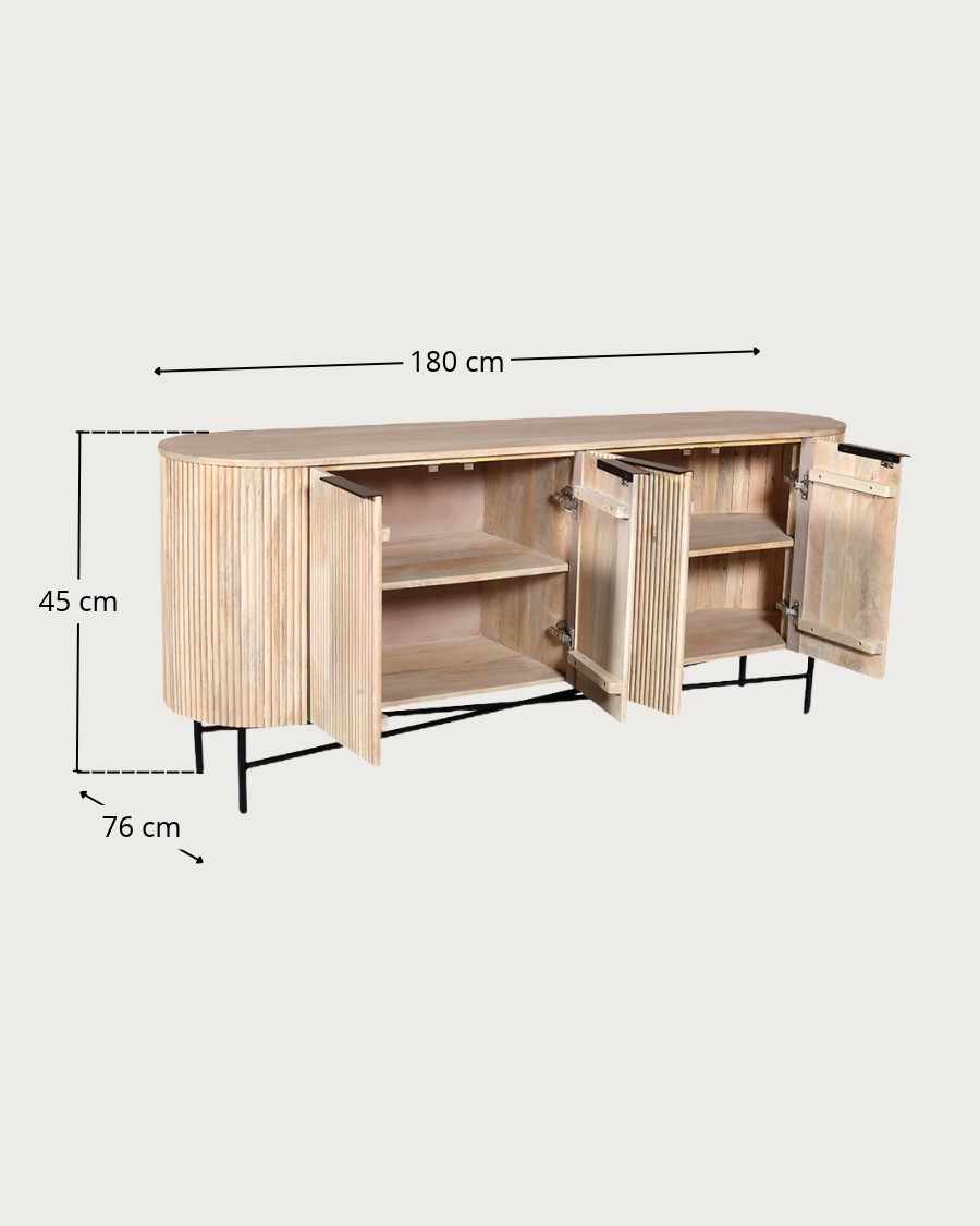 Retro - dressoir met 4 deuren in natuurlijk mangohout en zwart metaal