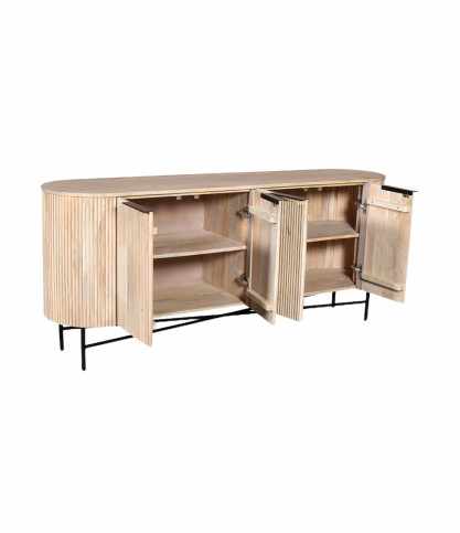 Retro - Credenza a 4 ante in legno di mango naturale e metallo nero