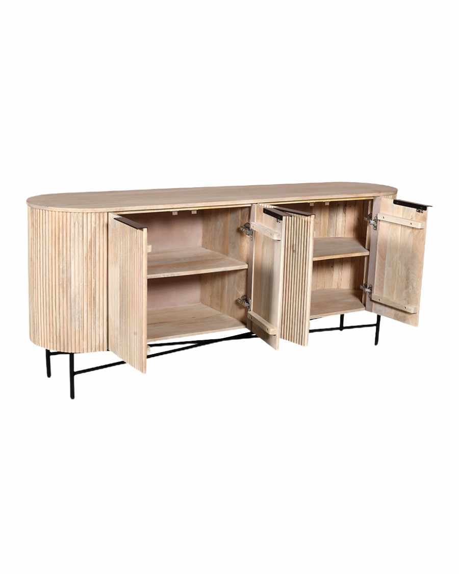 Retro - Buffet 4 portes en bois de manguier naturel et métal noir