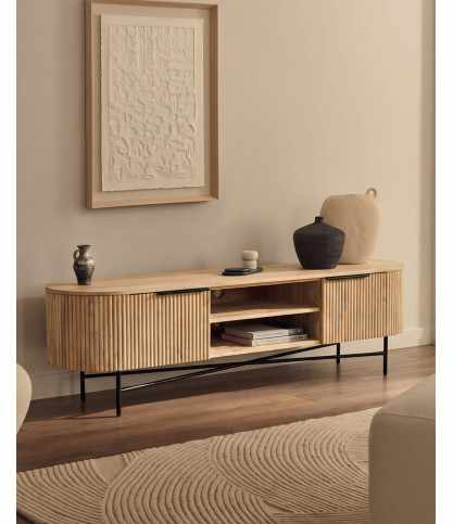 Retro - TV stand in natural mango wood and black metal. Frame material: Mango wood and metal, 150cm