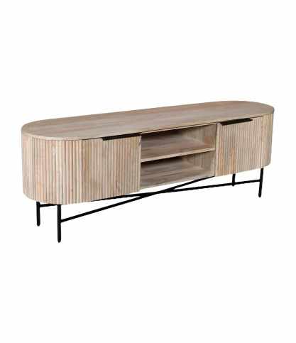 Retro - Meuble TV en bois de manguier naturel et métal noir Matière structure : Bois de manguier et métal, 150cm