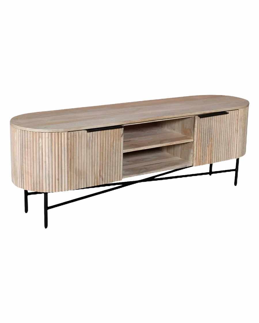 Retro - tv meubel van natuurlijk mangohout en zwart metaal. Materiaal frame: Mangohout en metaal, 150 cm.