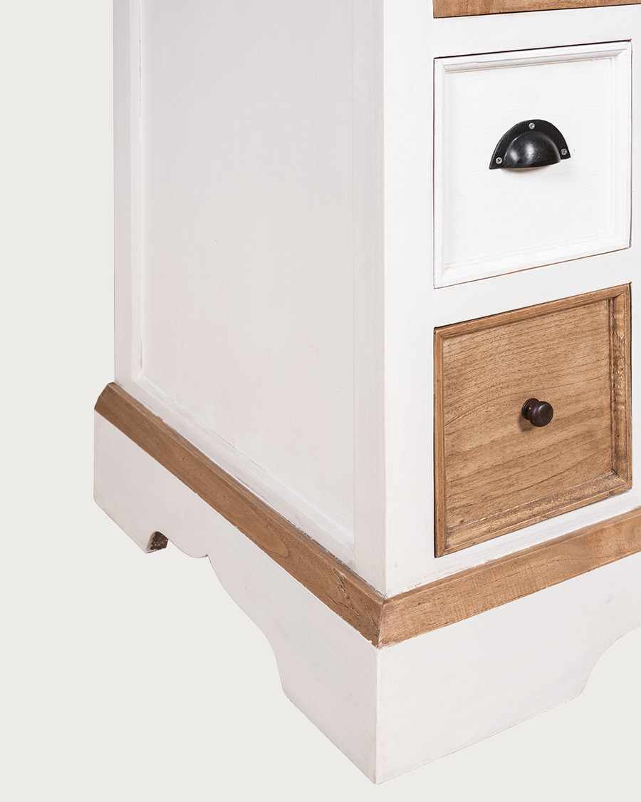 Inda - Großer zweifarbiger Kleiderschrank in Weiß und massivem, naturbelassenem Mindi Holz