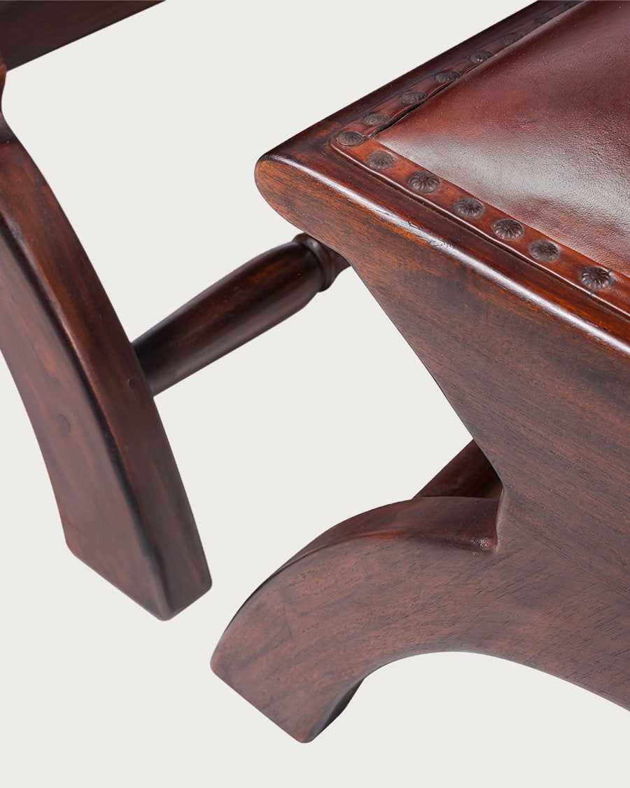 Lazy - Colonial armchair with footrest in teak and brown leather