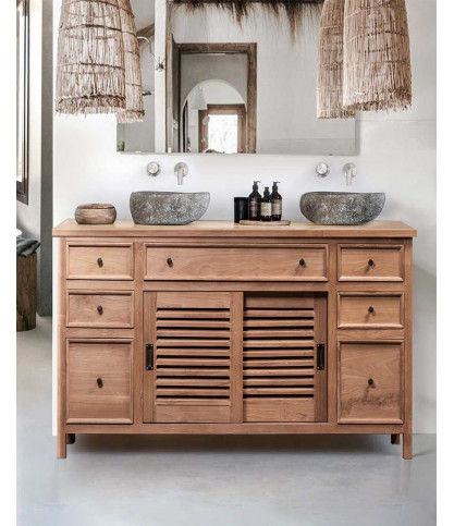 Savanna - Teakholz-Badezimmerschrank mit Rollladentüren 140 cm