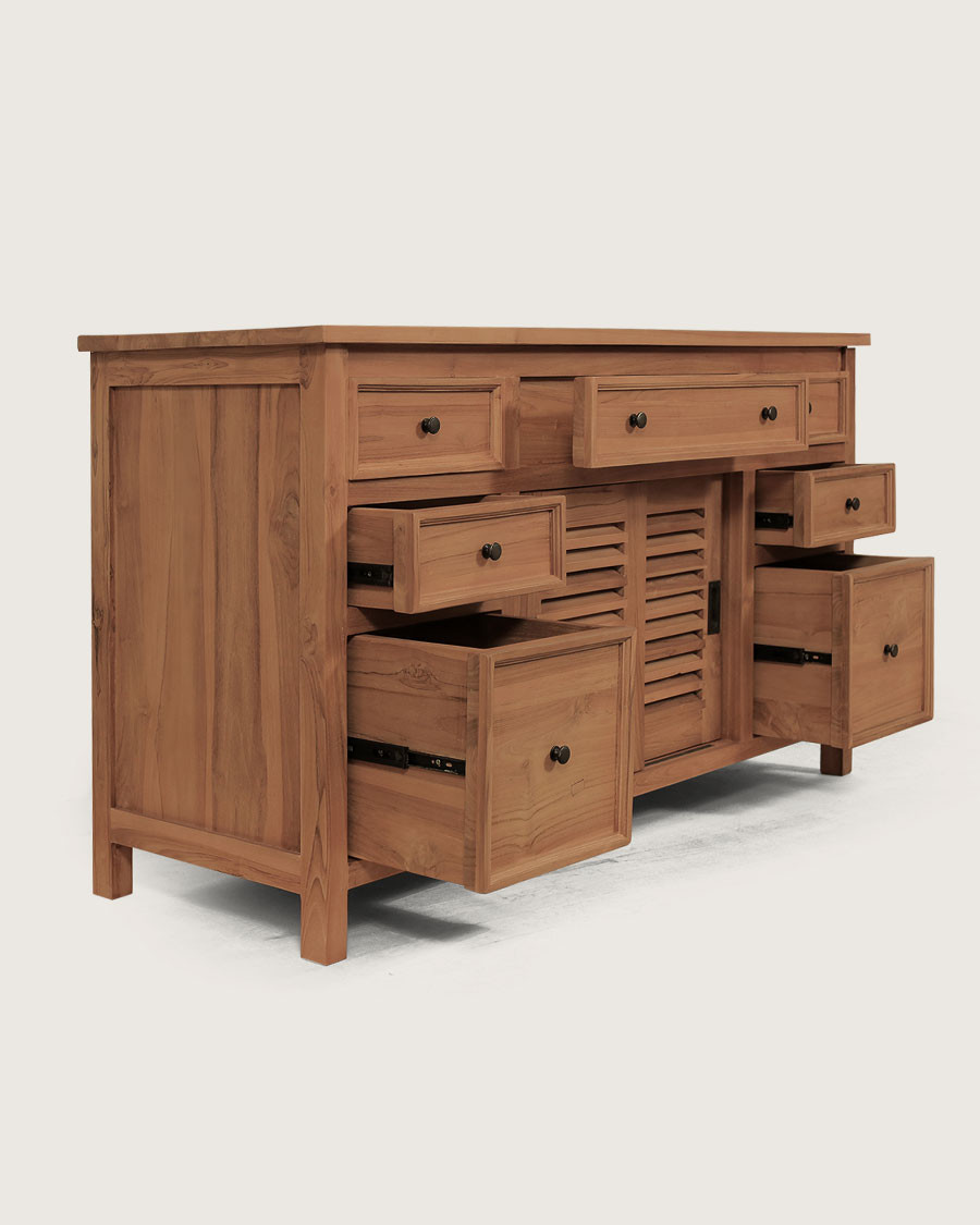 Savanna - Teak bathroom vanity with louvered doors