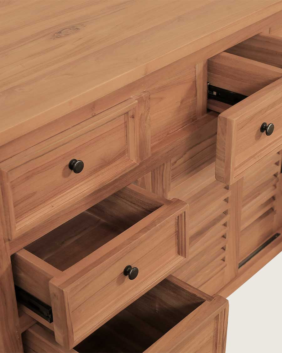 Savanna - Teak bathroom vanity with louvered doors