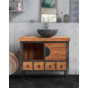 Samuraï - Petit meuble salle de bain industriel en teck et métal 80 cm