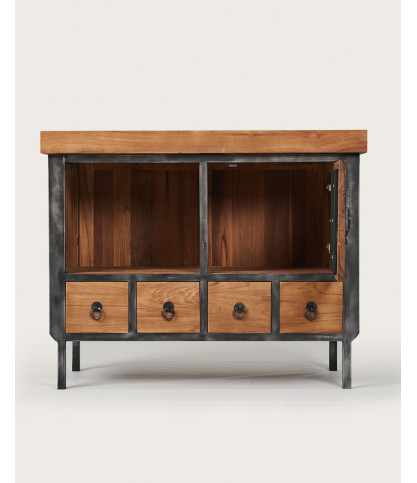 Samurai - Kleiner Badezimmerschrank im Industriestil aus Teakholz und Metall, 80 cm