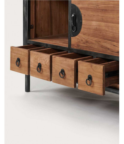 Samurai - Small industrial bathroom cabinet in teak and metal 80 cm