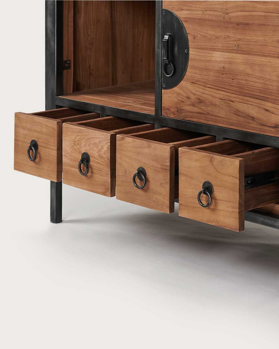Samurai - Kleiner Badezimmerschrank im Industriestil aus Teakholz und Metall, 80 cm