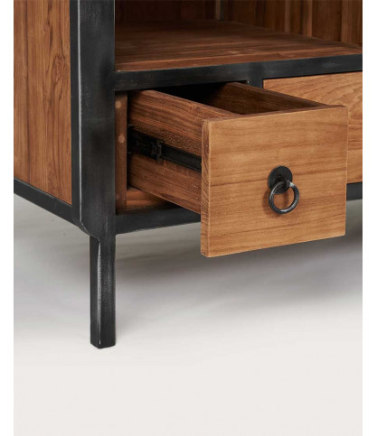 Samurai - Mueble de baño pequeño de estilo industrial en teca y metal, 80 cm
