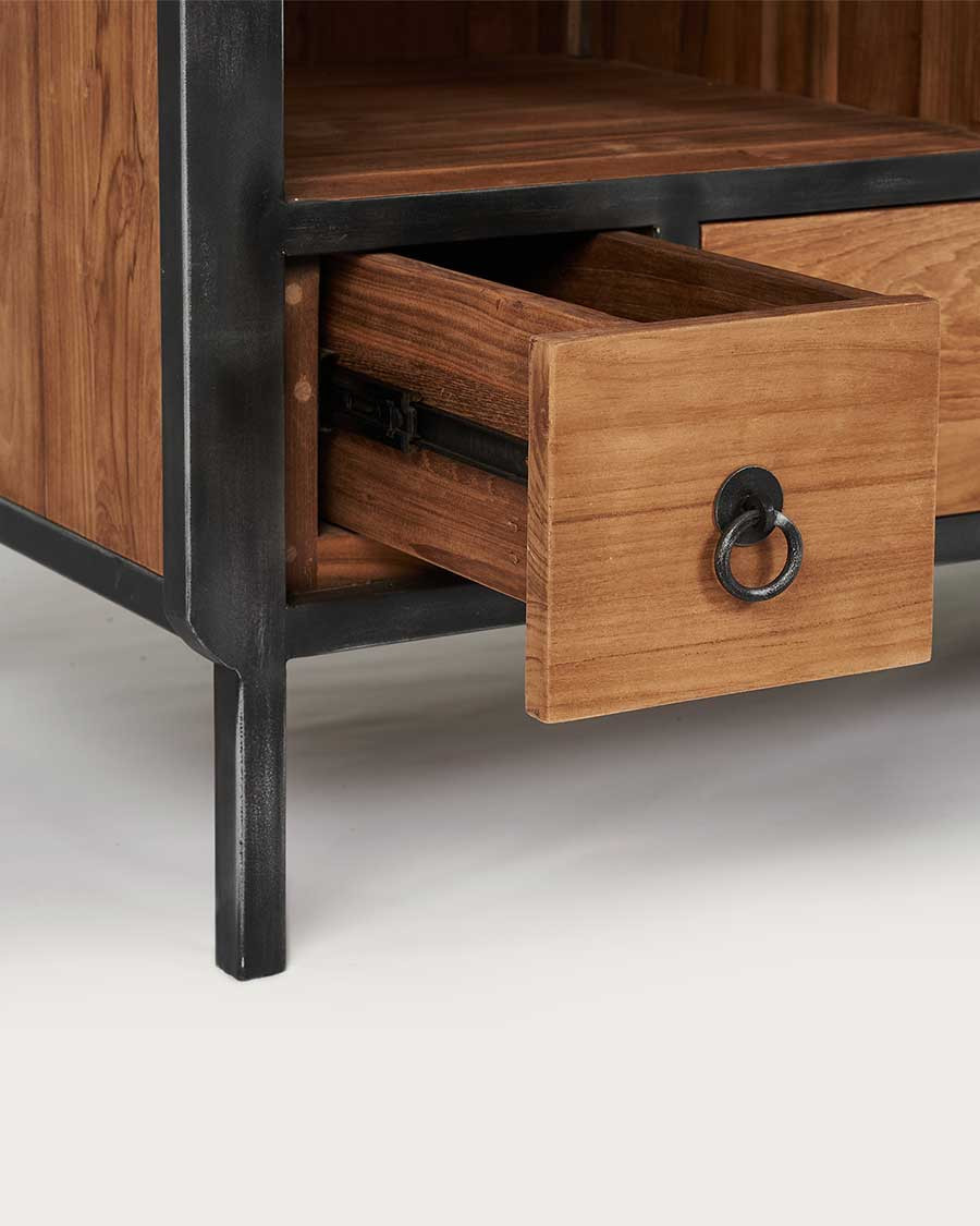 Samurai - Mobiletto da bagno piccolo in stile industriale, in teak e metallo, 80 cm