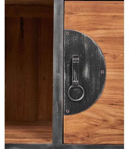 Samurai - Mobiletto da bagno piccolo in stile industriale, in teak e metallo, 80 cm