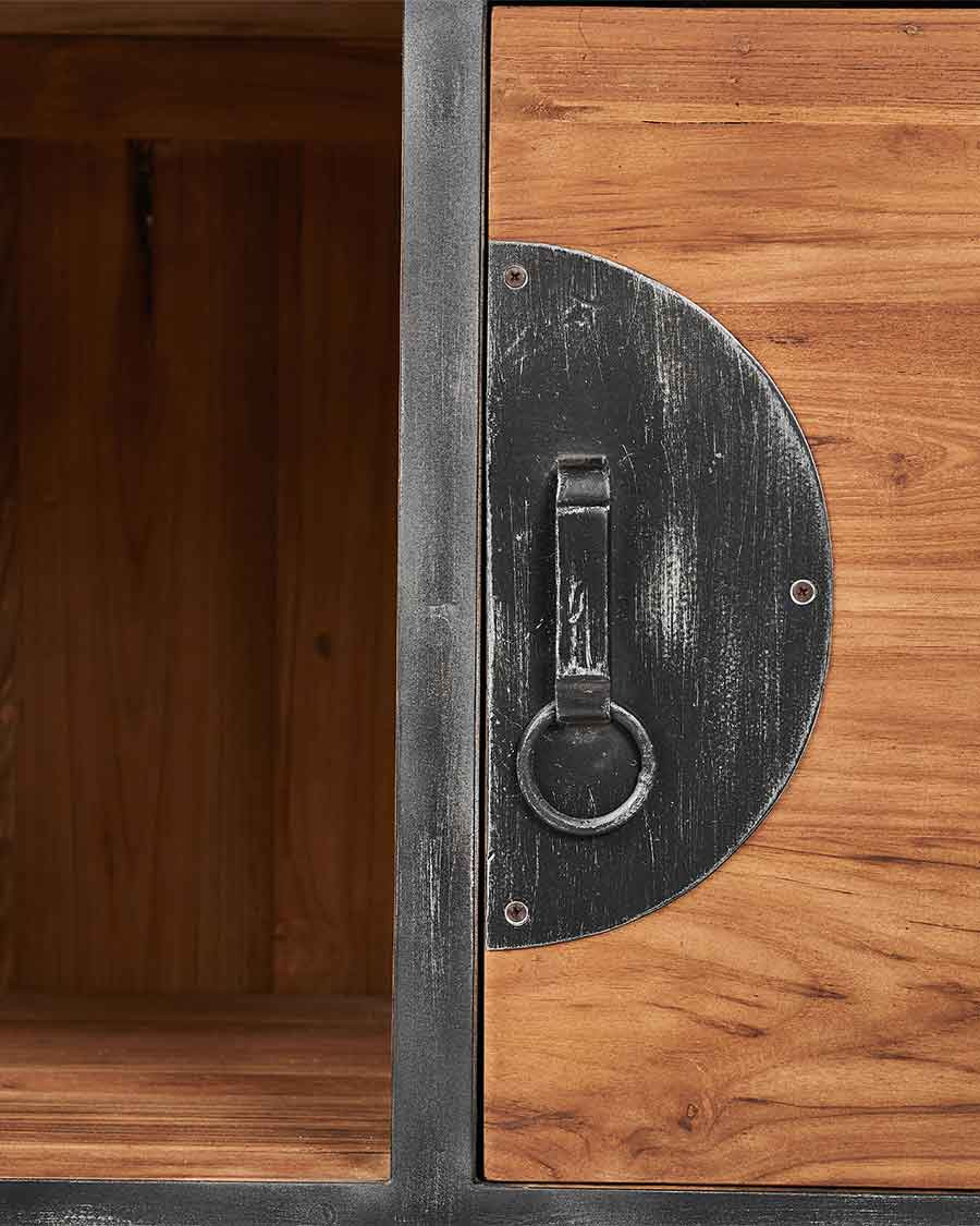 Samurai - Mobiletto da bagno piccolo in stile industriale, in teak e metallo, 80 cm