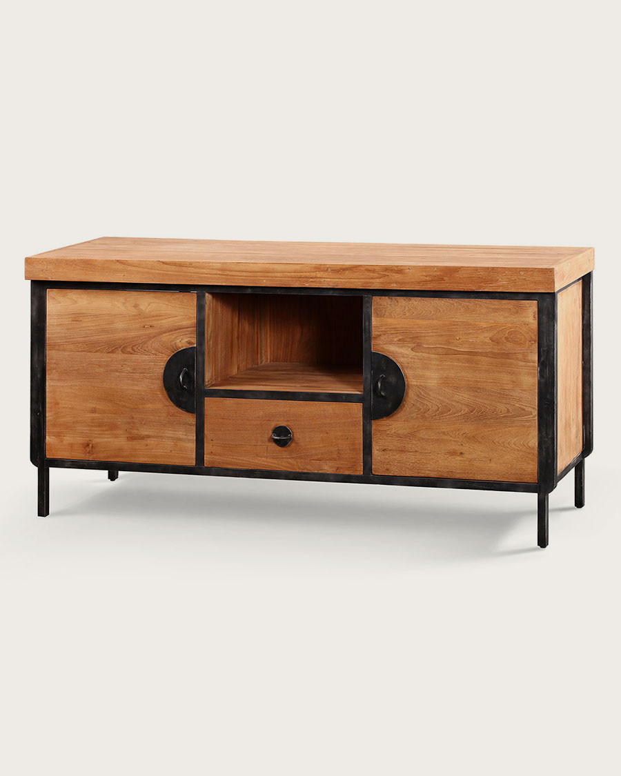 Samurai - Industrial bathroom furniture in teak and metal 160 cm