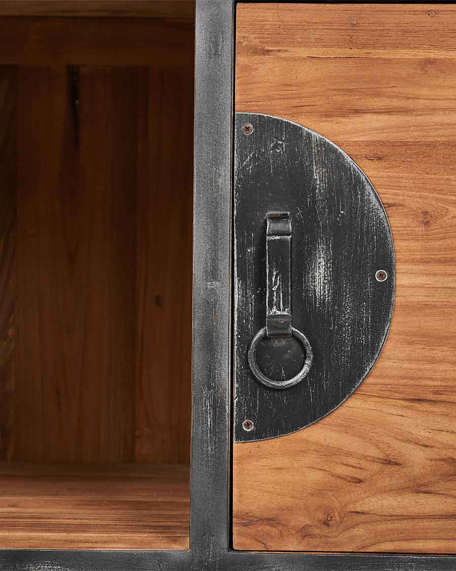 Samurai - Industrial bathroom vanity unit in teak and metal, 160 cm