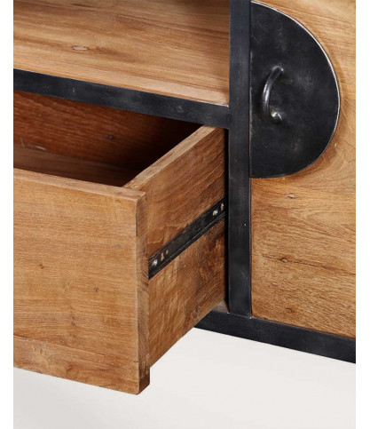 Samurai - Industrial bathroom furniture in teak and metal 160 cm