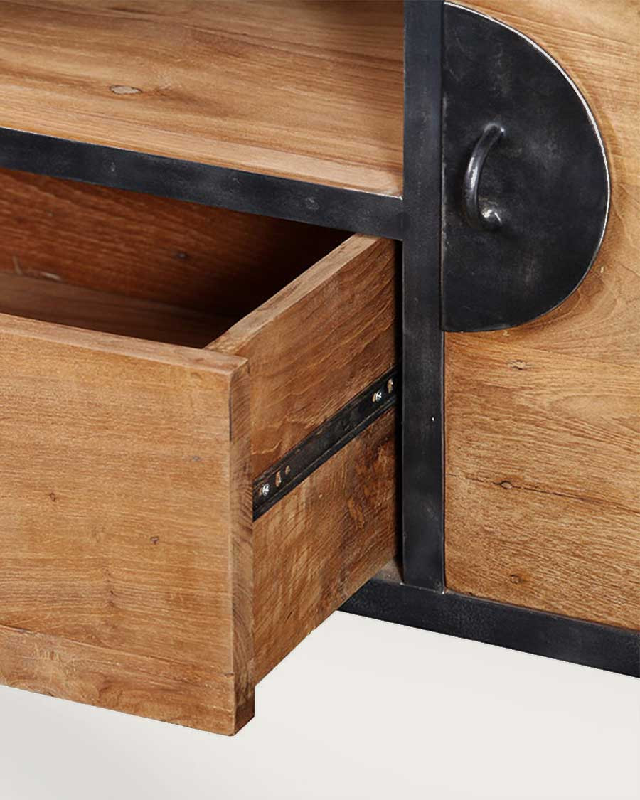 Samurai - Industrial bathroom furniture in teak and metal 160 cm