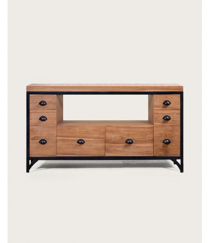 Jazz - Mueble de baño de estilo industrial en teca y metal, 145 cm
