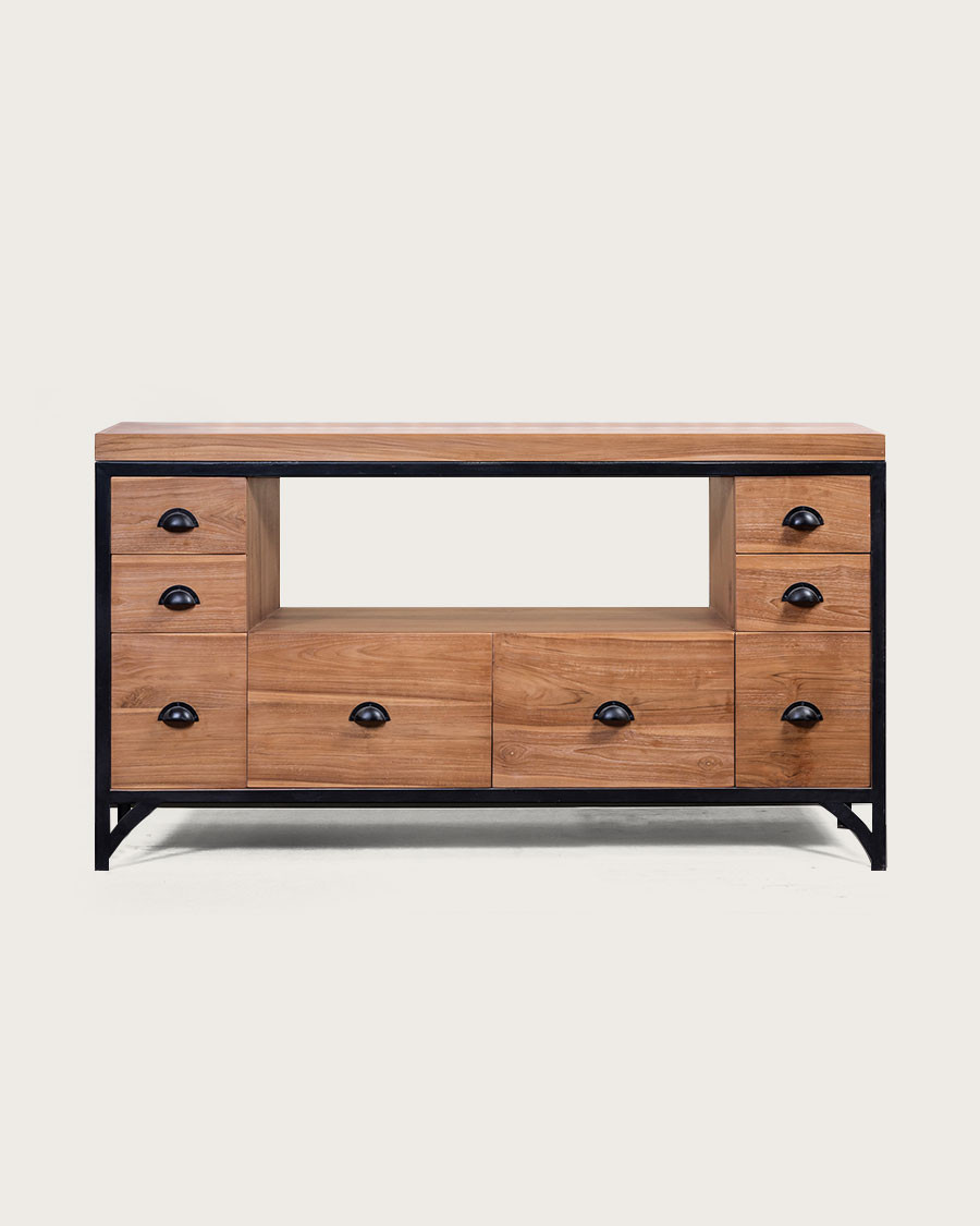 Jazz - Industrial bathroom furniture in teak and metal 145 cm