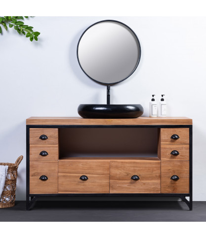 Jazz - Mueble de baño industrial en teca y metal 145 cm